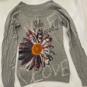 Desigual Flower Love Grey Sweater Pullover
